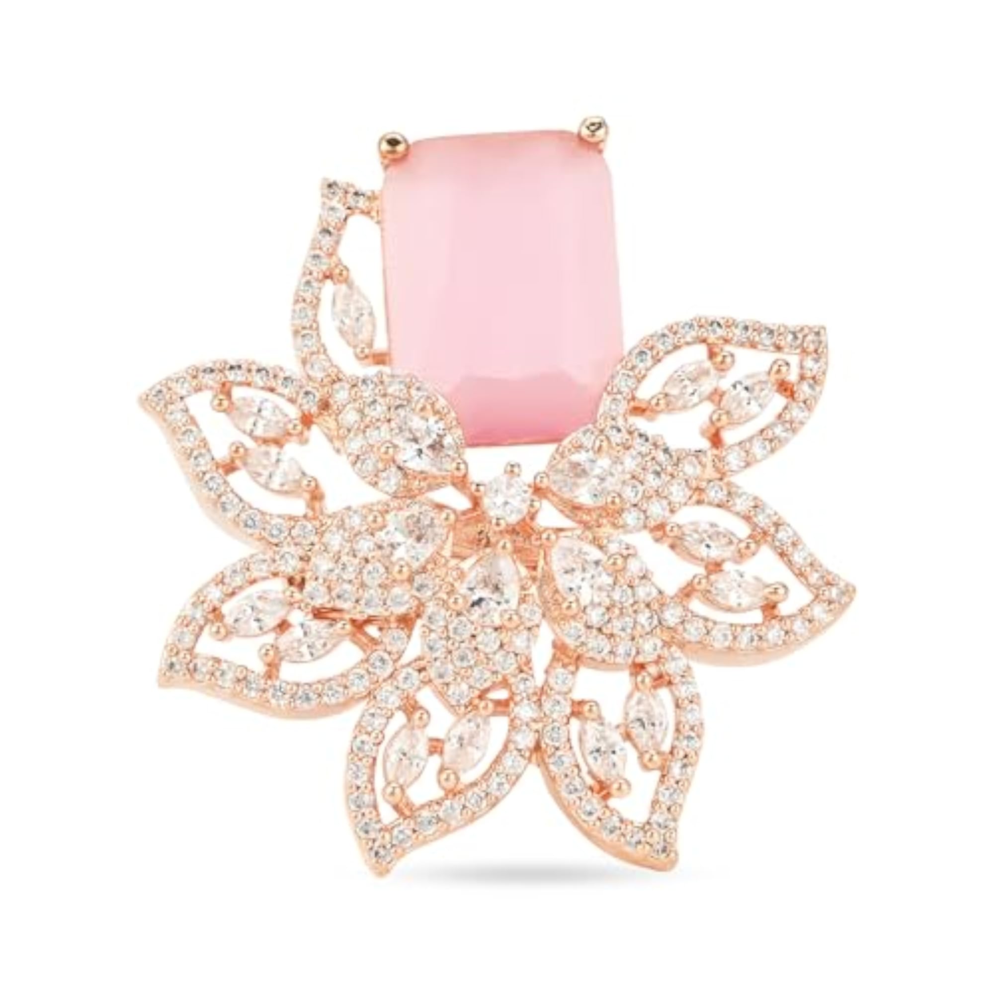 Women's Rose Gold Plated Floral CZ Adjustable Ring, Stylish