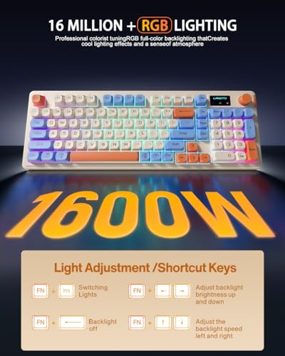 Wired Semi-Mechanical Membrane Gaming Keyboard, 98 Keys QWERTY Silent Membrane Keyboard, Multifunctional Light Mode & Volume Adjusting knob, RGB Backlit, Ergonomic, ABS Keycap, USB, Compact Design – Image 5