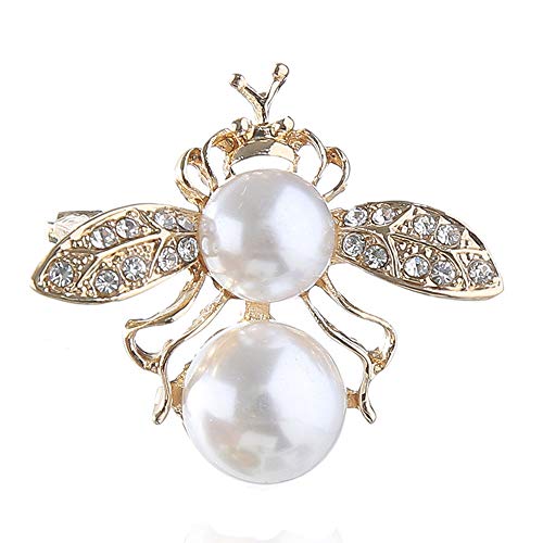 PONCTUEL ESCARGOT Crystal Bee Brooch White Pearl Crown Honeybee Insect Broach Pin for Mother Wife Clothes Art Deco