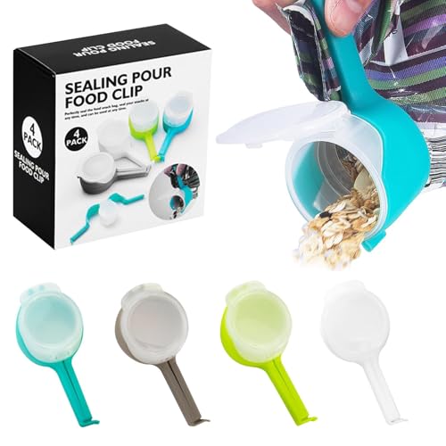 Bag Clips for Food Storage, 13CM Bag Clips with 6CM Pour Spout, Practical Food Bag Clips with Spout and Lid, Portable Healthy Food Clips Bag Sealing Clips, for Kitchen Gadgets