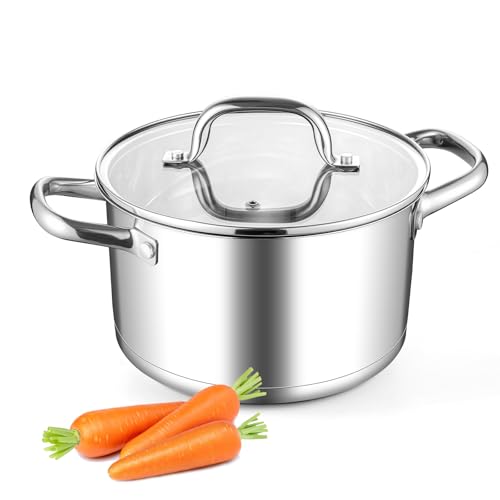 Leonyo 4 Qt Small Stock Pot with Visible Lid Induction Cookware Soup Pot
