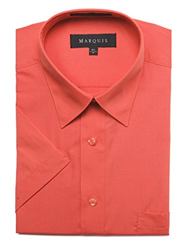 Marquis Men's Smoked Salmon Coral Short Sleeve Regular Fit Dress Shirt - XXL