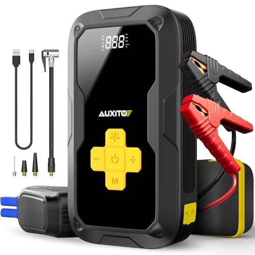 Jump Starter with Air Compressor, AUXITO 6000A Portable Car Jumper, 150PSI Digital Tire Inflator, 12V Jump Box for All Gas/8L Diesel Engine, Power Bank with Type-C Quick Charger, 400LM Emerg