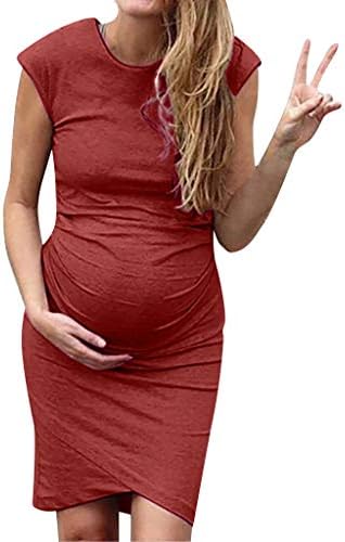 POPNINGKS Women Casual Pregnant Dress Short Sleeve Pregnant Nursing Clothes Maternity Dress Solid Print Dresses