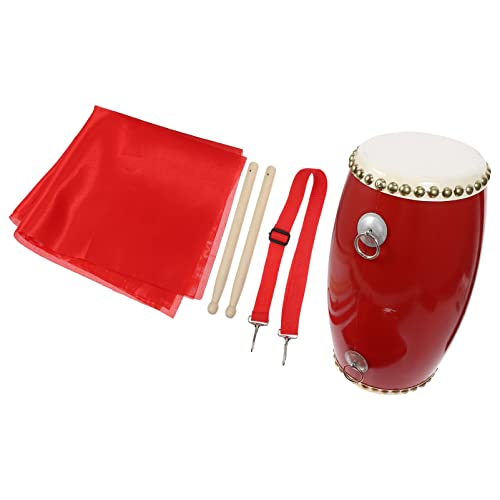 Toyvian 1set Traditional Chinese Waist Drum Hand Drum for Dance Performance Strap Handkerchief for Adults