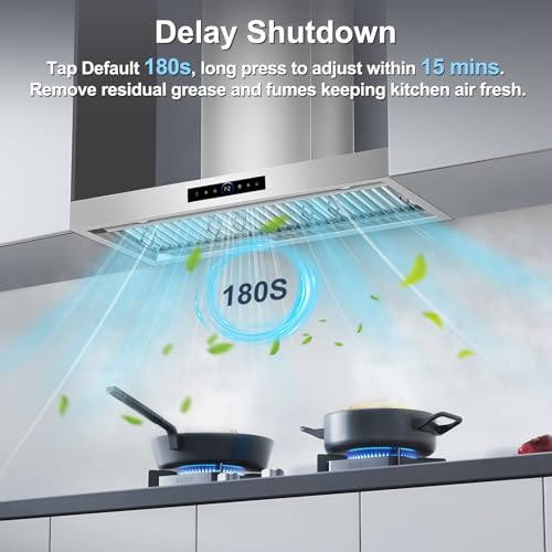 Image of 36 inch Wall Mount Range Hood, 1200 CFM with 4-Speed Gesture Sensing & Touch Control, Stainless Steel Kitchen Stove Vent Hoods with 2 LED Lights, Time Setting, Dishwasher-Safe Baffle Filters