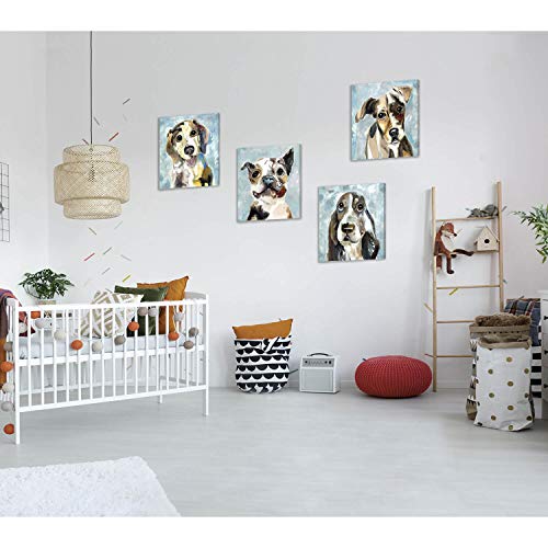 Hardy Gallery Pet Canvas Painting Puppy Artwork: Abstract Dog Picture Print On Canvas For Kids Room Walls (16'' X 16'' X 4 Panels) #TOP3