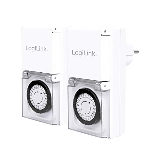 LogiLink Mechanische Zeitschaltuhr, 2er Set, IP44, Outdoor, Weiß, ET0006A, Groß