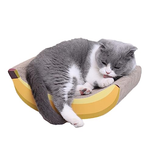 TOGEVAL 1個 バナナ段ボール猫引っかき トラ猫のぬいぐるみ 子猫のスクラッチボード 猫のスクラッチパッド 猫爪とぎベッド 猫のプレイマット 猫の爪とぎ 猫のおもちゃ Yellow