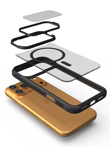 Image of Pirum Back Cover for iPhone 17 Pro Max Clear Phone Case Compatible with Magnetic Wireless Charging with Lens Cover Kickstand - Black