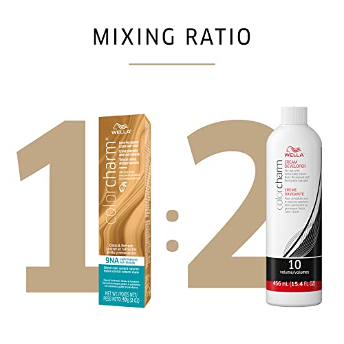 Image of WELLA colorcharm Demi Permanent Hair Color, Adds Gloss & Color Richness, Gray Coverage, 9NA Light Natural Ash Blonde + 10 Vol. Developer