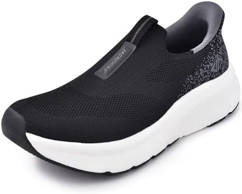 JACKSHIBO Mens Slip in Free up Hands Shoes Wide Toe Box Arch Support Orthopedic Walking Sneakers Cushioned Thick Zero Drop Sole Metatarsal Pads