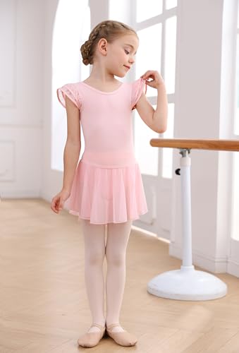Mdnmd Girls Dance Ballet Leotards Dresses For Toddler Ballerina Outfit Skirt Hollow Knot Back Flutter Sleeve thumb #2