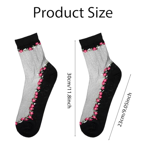 5 Pairs Sheer Black Socks Mesh Transparent Socks for Women Ultrathin Fishnet Floral See Through Sock Lace Ankle Sock Candy Womens Sheer Ruffle Summer Stockings2