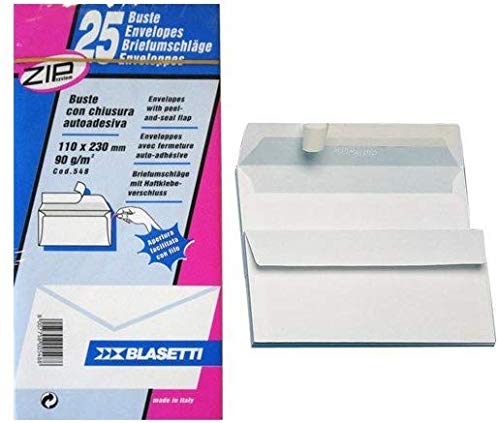 Blasetti CF25 BUSTE STRIP S/FIN11X23CM Bianco busta - 4 Confezioni da 25 BUSTE