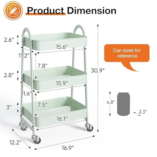 ´¢Îï³µ 3-Tier Slim Rolling Utility Cart - Narrow Metal Storage Organizer with Wheels for Kitchen, Bathroom, Laundry Room, Bar, Office & Small Spaces, Space Saving Mobile Shelves(Color17)-svIDijt5