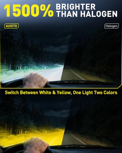 Image of AUXITO 9006 Switchback Fog Light Bulbs, 6500K Cool White&3000K Amber Yellow 80000LM, Direct Replacement HB4 LED Fog Light Bulbs Fanless, Plug and Play, CANbus Ready No Flicker, Pack of 2