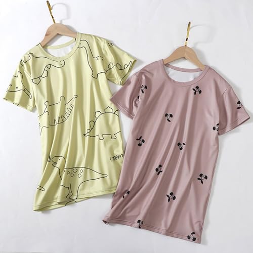 Girls Cotton Thin 𝐏ajamas Dress Dinosaur Graphic Crew Neck n𝐢ghtdress Tops Kids Lightweight Short Sleeve n𝐢ghtgowns2