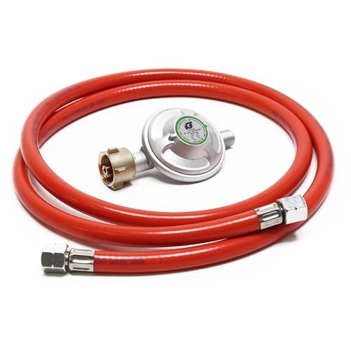 WilTec Kit Raccordement de gaz – avec Tuyau 1,5 m et Pressostat 50 mbar – pour Pression constante des Bouteilles de Type Allemand Ø 1/14