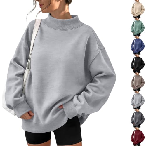 Jielayou Fall Mock Neck Sweatshirt Women Fleece Oversized Comfy Sweat Shirt - image 1