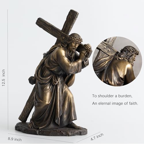Estatua Católica de Jesús con Cruz de 12.5 pulgadas miniatura 2