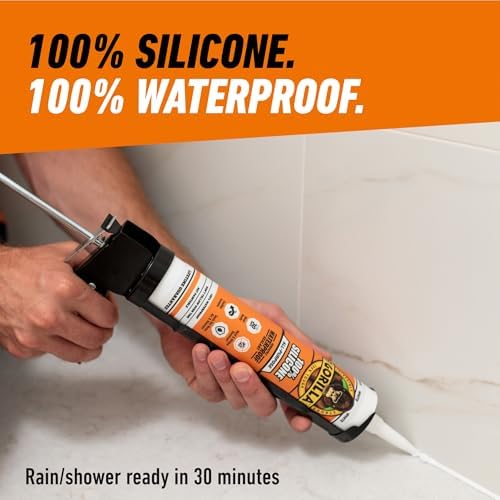 Gorilla White 100 Percent Silicone Sealant Caulk, All Purpose, Waterproof, 10oz/295ml Cartridge, White, (Pack of 1) - 5