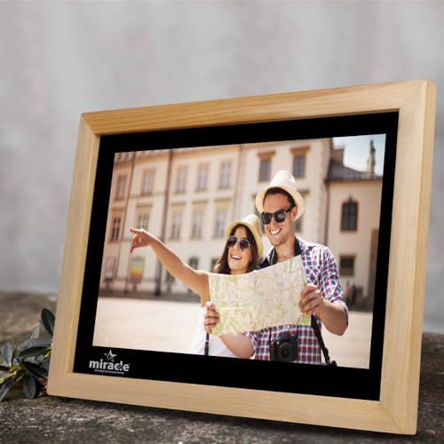 Image of Miracle Digital 12'' HDMI Wooden Hi-Def Digital Photo Frame Premium Mirror Finish,Remote SlideShow,Video Audio,Built in 8GB Memory & 2GB RAM (Light)