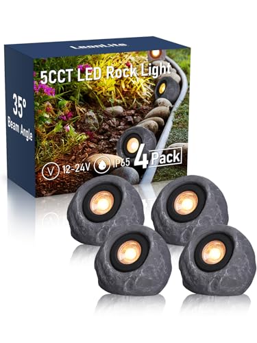 Image of LEONLITE 4-Pack 5CCT LED Rock Lights Outdoor, Round, Dark Gray