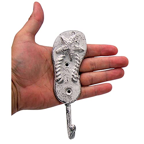 Beach Themed Decor- Cast Iron Pair of White Washed Flip Flop Wall Hooks, Set of 2, 6.5 Inches - Image 6