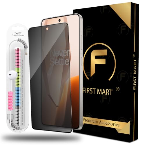Image of FIRST MART Privacy Tempered Glass for OnePlus 13R With Cable Guard & Installation Kit | Anti-Spy 9H Screen Protector, Edge-to-Edge, Case-Friendly | Black