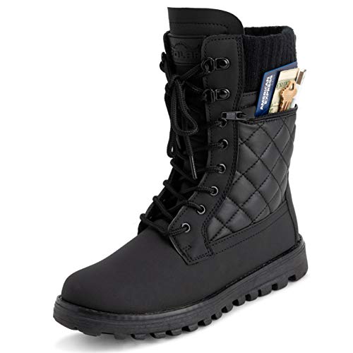 Best Snow Boots for Flat Feet: Top Picks for Comfort 12 POLAR Womens Memory Foam Outside Pocket Inside Zip Thermal Waterproof Deep Tread Rubber Sole Snow Boots - Black Cardy Mono - EU39/US8 - YC0623