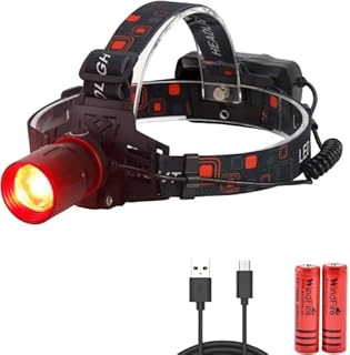 LED Head Torch with Red Light, Rechargeable Headlamp Ultra Bright Red Hunting Headlight Zoomable Red LED Headlamp 3 Modes Best for Hunting, Fishing, Astronomy and Night Observation