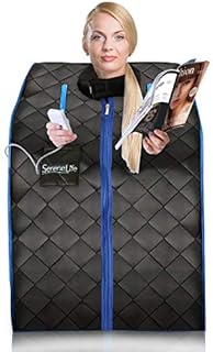 SereneLife AZSLISAU10BK Infrared Home Spa One Person Sauna with Heating Foot Pad and Portable Chair, Black