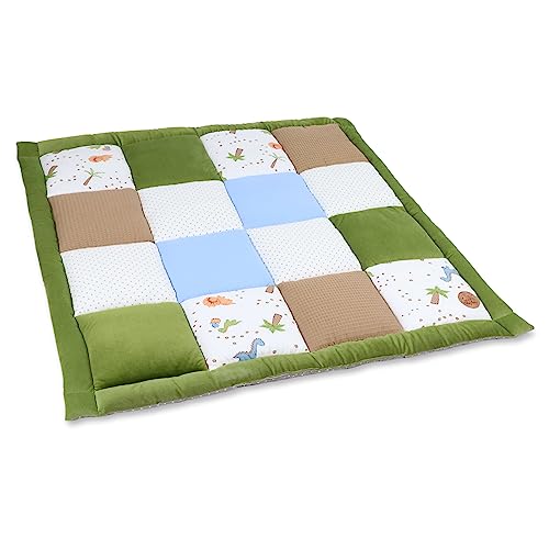 Babykruipmat Fluwelen speelkleed 100x100 cm - patchwork boxinzet Katoen met fluweel en wafelpiqué Dinosaurus - Afbeelding 3