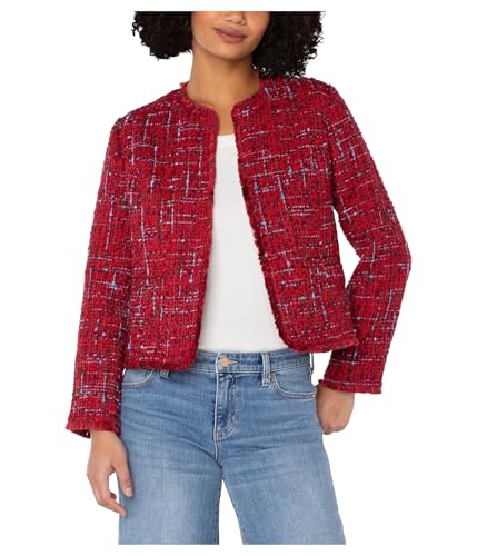 Liverpool Women's Collarless Woven Boucle Jacket with Frayed Edges