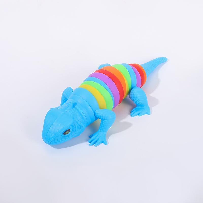 2 PCS Fidget Lizards Toys for Adults,3D Articulated Caterpillar Sensory Stress Relief Flexible Hand Toy, Ideal Party Favor Colorful Office Desk Toys (Blue+Yellow)