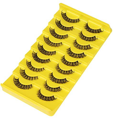 False Eyelashes Natural Russian Strip Lashes Wispy Cat Eye Mink Lashes 3D D Curl Fake Eyelashes Lightweight Transparent Band Handmade Reusable Lashes Pack #TOP7