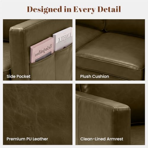 Image of 56 inch Faux Leather Loveseat Sofa, Mid Century Modern 2 Seater Love Seat Couch