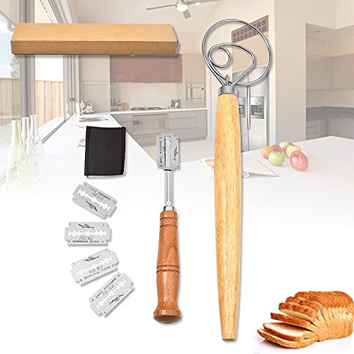 Idrese Bread Lame and Large Danish Dough Whisk Set Bread Scoring Tool With 5 Replacement Blades and Leather Protective Cover Bread Making Tools for Pastry, Baking Cake, Dessert, Sourdough, Pizza