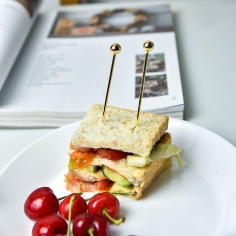 Cocktail Picks Reusable Stainless Steel Martini Picks Set Fruit Stick Toothpicks, Drink Skewers Fruit Garnish Swizzle Sticks for Olive Skewers, Cocktails, and Bloody Mary Set of 16, Golden