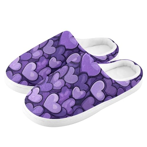 JUNZAN Purple Hearts Day Purple Hearts Mens House Cotton Slipper Non Skid Memory Foam Ladies Slippers for Indoor Birthday Presents 6-74