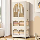 EHAMILY Portable Kids Closet Children's Wardrobe Collapsible Plastic Baby Clothes Large Cabinet Bedroom Nursery Armoire Quick Install Toddler Dresser with Hanging Rod & Door,White (1H2S)