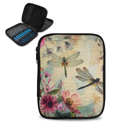Image of Crochet Hook Case Dragonfly Crochet Hook Holder Portable Crochet Hook Storage Bag with Web Pockets Suitable for Crochet Needles /Knitting Accessories