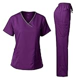 Women's Scrub Set Stretch Top and Pants Egg Plant M