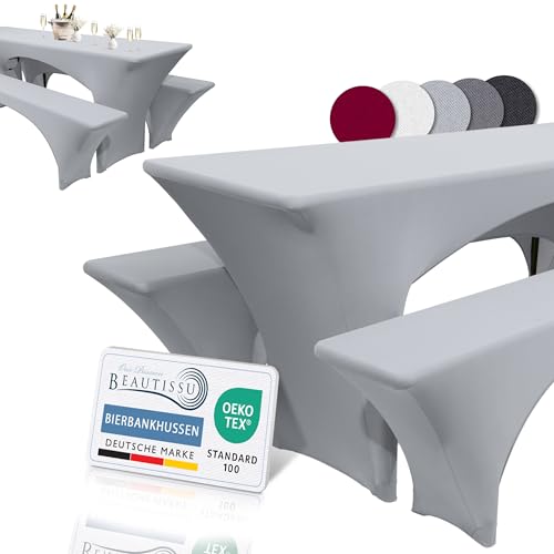 Beautissu Edles Stretchhussen Set 3tlg. Victoria - Elastische Hussen für Bierzeltgarnitur 220x70 cm...