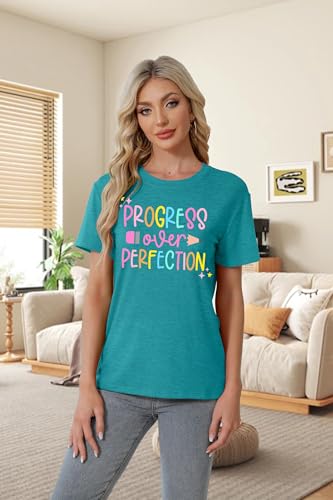Teacher T-Shirt for Women Progress Over Perfection Graphic Shirt Inspirational School Teaching Tee Top4