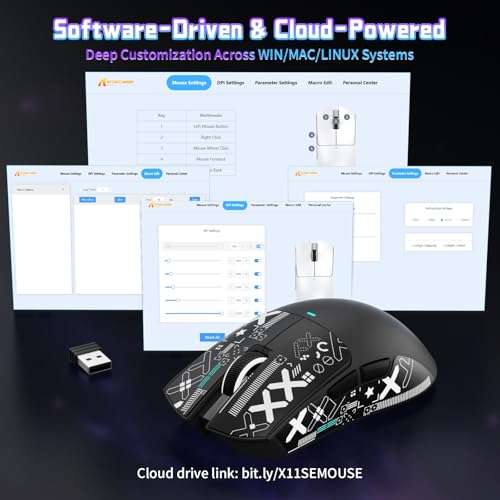 ATTACK SHARK X11 SE Wireless Gaming Mouse, PixArt PAW3311 Gaming Sensor, BT/2.4G Wireless/Wired, 22000 DPI, 65 Hours Battery, Office Mice Gamer Mice for Win11/Xbox/PS/Mac (Black+Tape) - Image 4