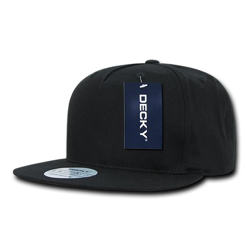 DECKY1064-BLK 5 Panel Cotton Flat Bill Snapback, Black