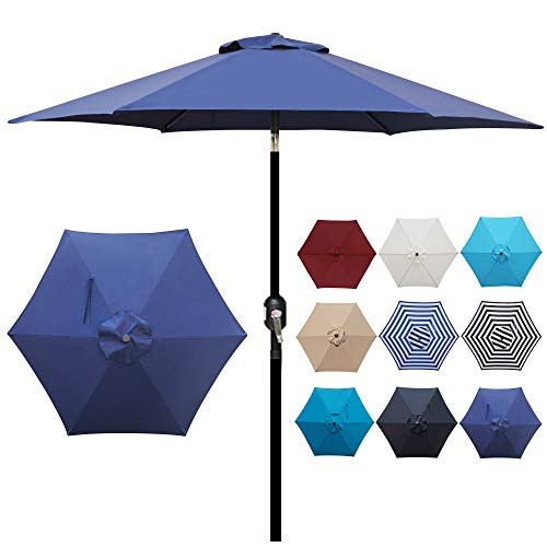 Image of Blissun 7.5 ft Patio Umbrella, Yard Umbrella, Outdoor Market Umbrella with Push Button Tilt Crank (Navy Blue)