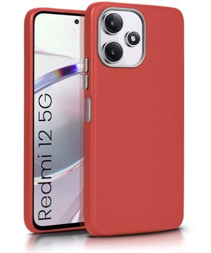 Image of WOW IMAGINE Leather Fabric Soft TPU Back Cover for Mi Redmi 12 5G | Redmi 12 4G | Poco M6 Pro 5G (Crimson Red)